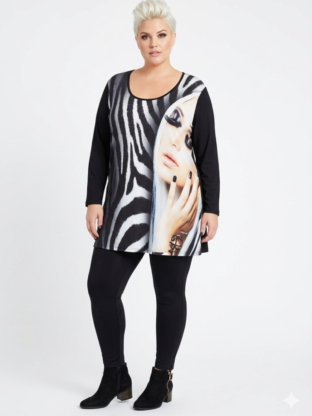 EDMOND BOUBLIL FRENCH designer Graphic  Black tunic zebra print SIZE XX-Large